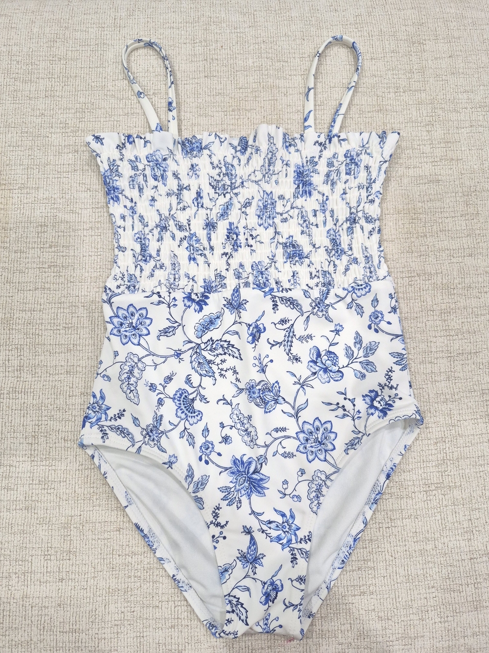 Janie and Jack White and Blue Floral Smocked One-Piece Swimsuit